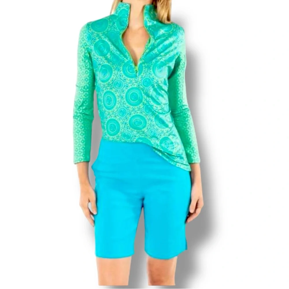 Gretchen Scott St Lawrence Half Zip Pullover Turq Kelly Medallion XL - Picture 16 of 16